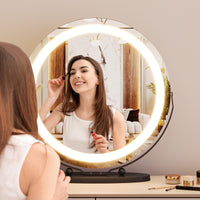 Garvee 19" Vanity Mirror with Led Lights, Large Round HD Makeup Mirror with Touch Control and 3 Color Lighting Modes, 360° Rotating Vanity Mirror for Bedroom, Table Top, Easy to Install, Black