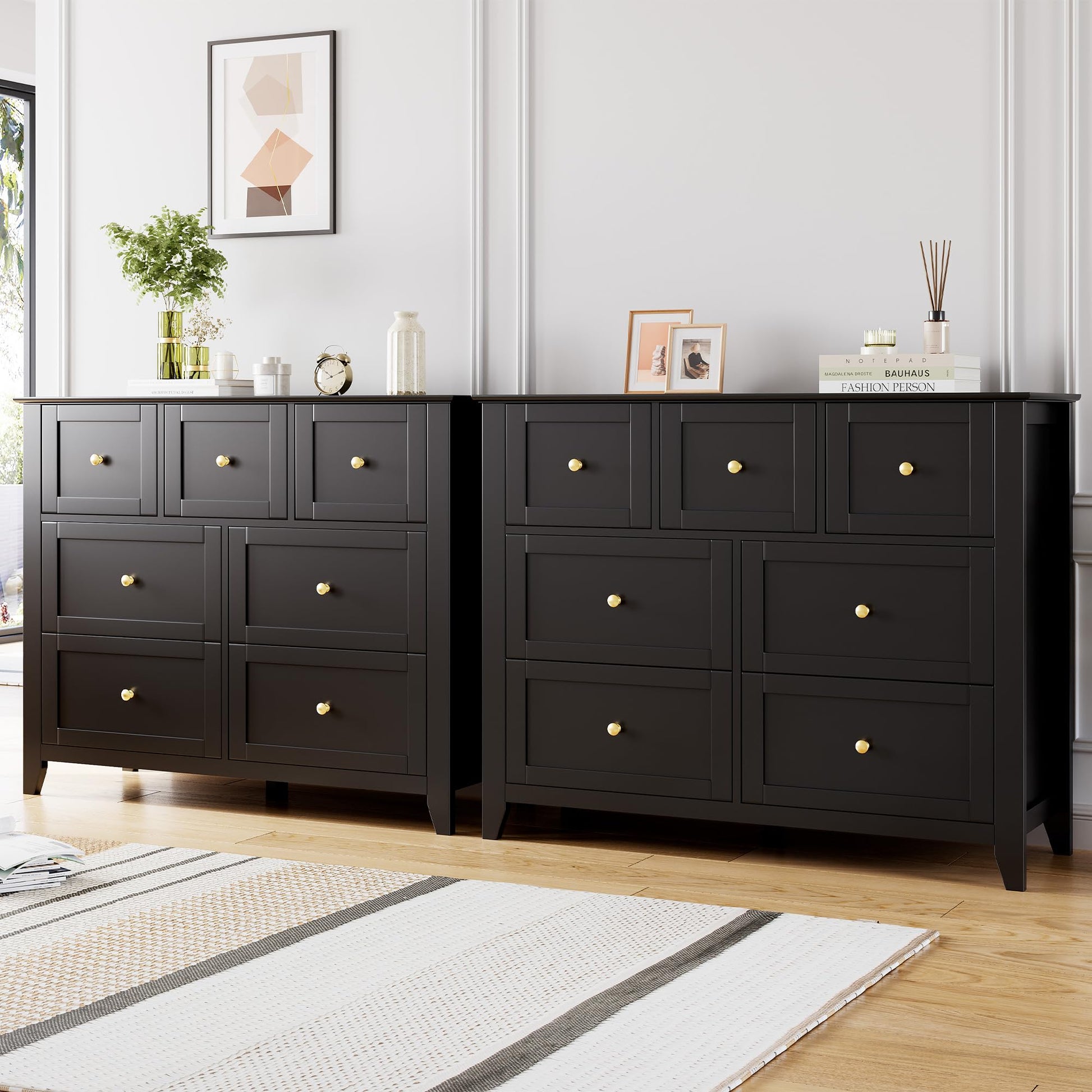 Garvee Modern Black 7-Drawer Dresser With Nickel Round Handles, Stylish Wood Organizer With Deep Drawers for Ample Storage Space, In Bedroom, Living Room, or Entryway