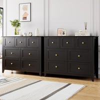 Garvee Modern Black 7-Drawer Dresser With Nickel Round Handles, Stylish Wood Organizer With Deep Drawers for Ample Storage Space, In Bedroom, Living Room, or Entryway