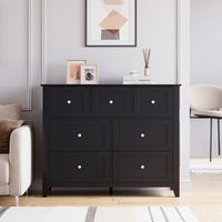 Garvee Modern Black 7-Drawer Dresser With Nickel Round Handles, Stylish Wood Organizer With Deep Drawers for Ample Storage Space, In Bedroom, Living Room, or Entryway