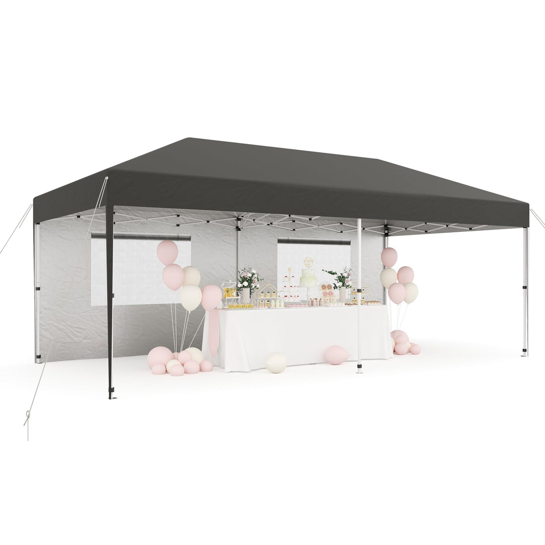 10ftx20ft Pop Up Canopy Tent with Sidewalls, 210D Oxford, Black