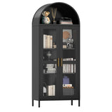 Garvee 73" Arched Glass Door Storage Cabinet, Metal Storage Cabinet with 2 Adjustable Shelves, Modern Kitchen Pantry with Glass Door, Versatile Cupboard for Living/Dinning Room, Black - Black
