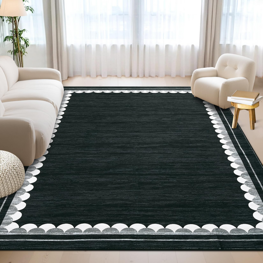 Garvee Area Rug, Washable Rugs for Living Room Bedroom, Low Pile Non Slip Modern Border Soft Carpet, Contemporary Foldable Floor Mats for Dining Room Playroom Home Decor