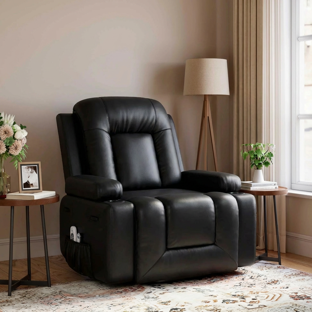 Garvee Oversized Power Lift Recliner Chair, Heat and Massage, PU Leather Electric Lift Recliner for Elderly, Seniors & Mobility, Wide Electric Massage Chair with Remote Control, Black