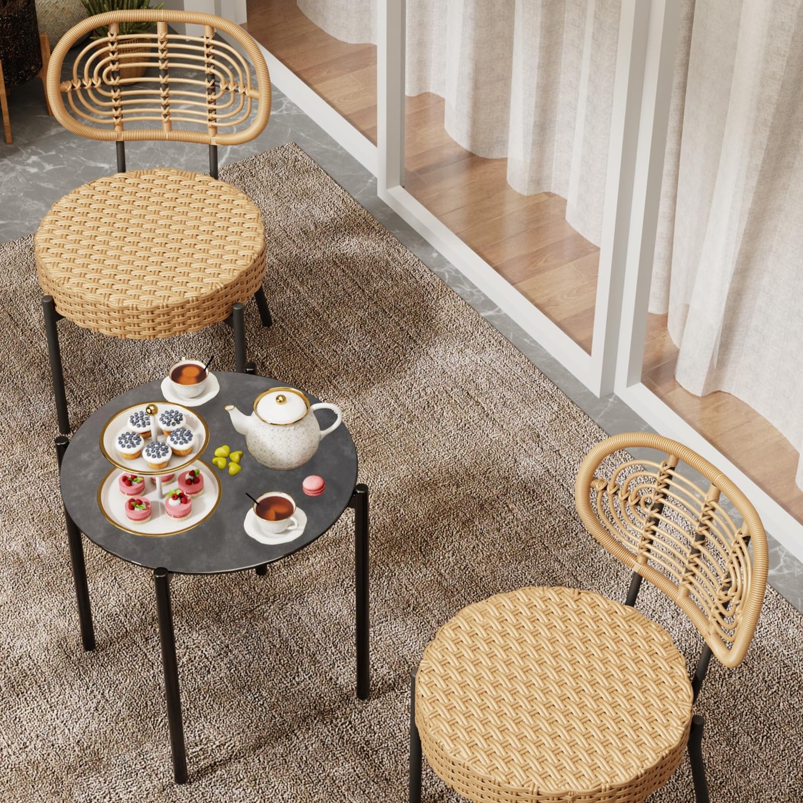 Garvee 3 Piece Patio Bistro Set, Outdoor Wicker Chairs with Table, Rattan Patio Furniture Set for Outdoor, Patio, Deck, Backyard, Black & Brown