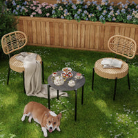 Garvee 3 Piece Patio Bistro Set, Outdoor Wicker Chairs with Table, Rattan Patio Furniture Set for Outdoor, Patio, Deck, Backyard, Black & Brown