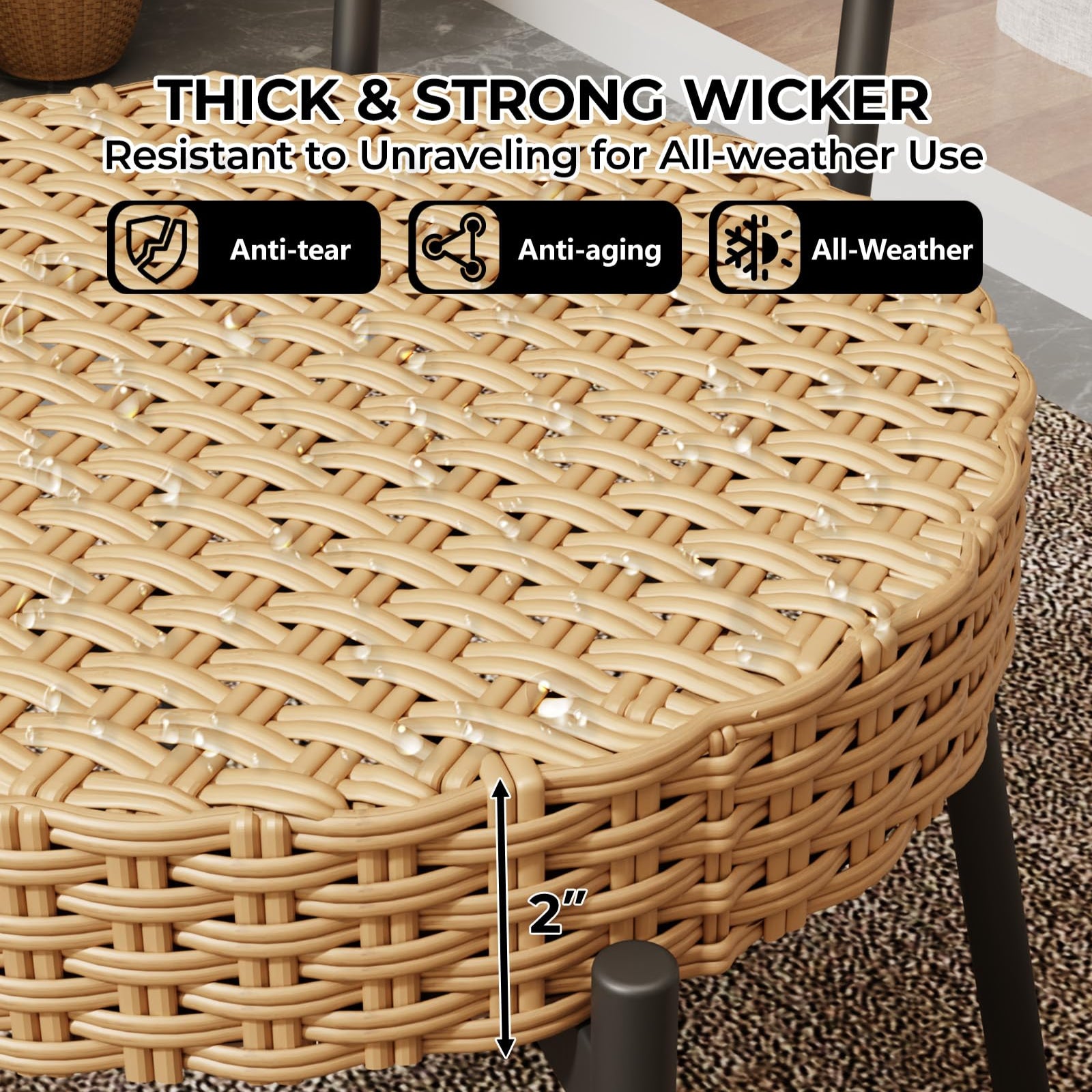 Garvee 3 Piece Patio Bistro Set, Outdoor Wicker Chairs with Table, Rattan Patio Furniture Set for Outdoor, Patio, Deck, Backyard, Black & Brown