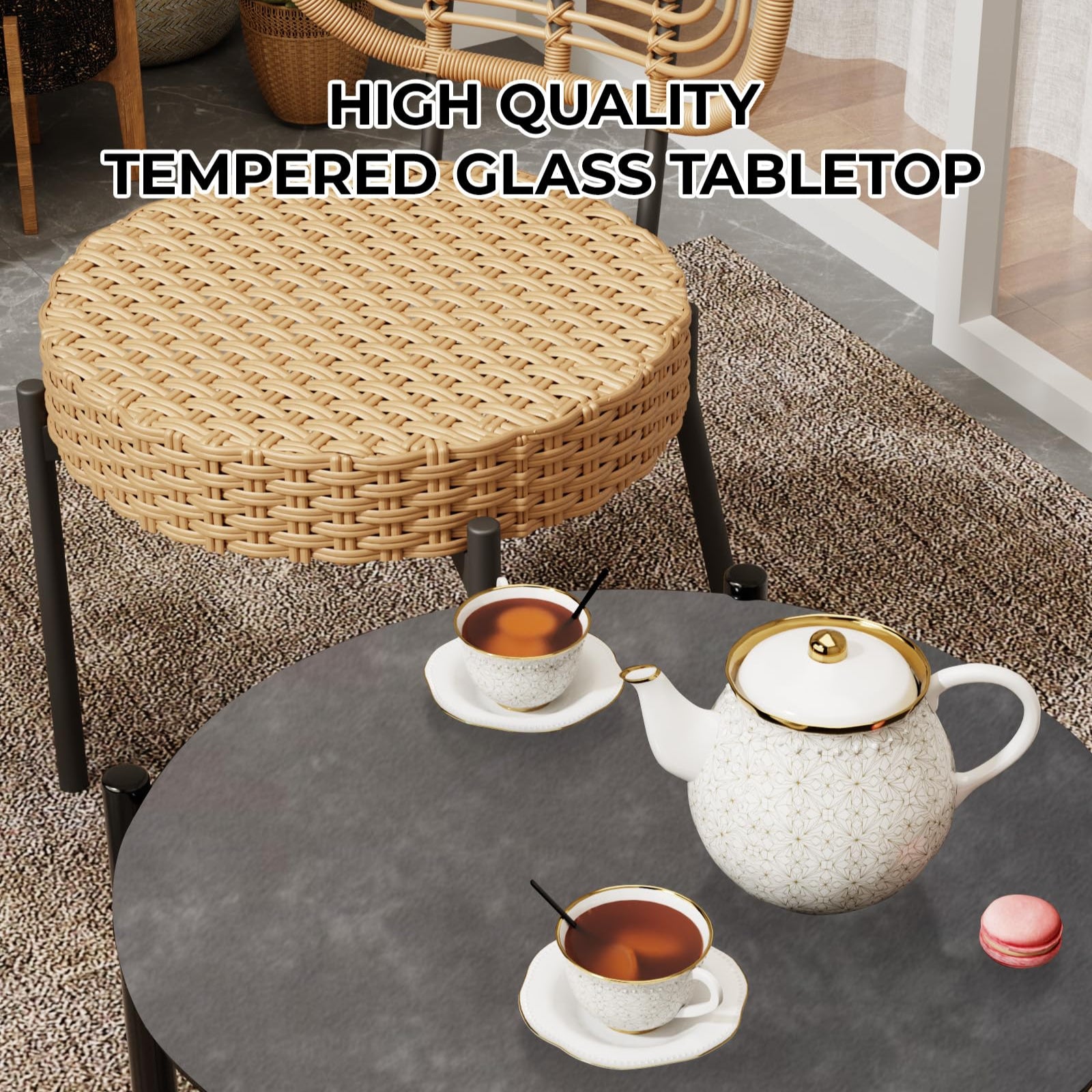 Garvee 3 Piece Patio Bistro Set, Outdoor Wicker Chairs with Table, Rattan Patio Furniture Set for Outdoor, Patio, Deck, Backyard, Black & Brown