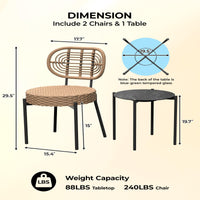 Garvee 3 Piece Patio Bistro Set, Outdoor Wicker Chairs with Table, Rattan Patio Furniture Set for Outdoor, Patio, Deck, Backyard, Black & Brown