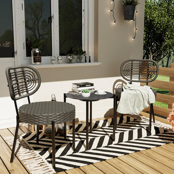 Garvee 3 Piece Patio Bistro Set, Outdoor Wicker Chairs with Table, Rattan Patio Furniture Set for Outdoor, Patio, Deck, Backyard, Black & Grey