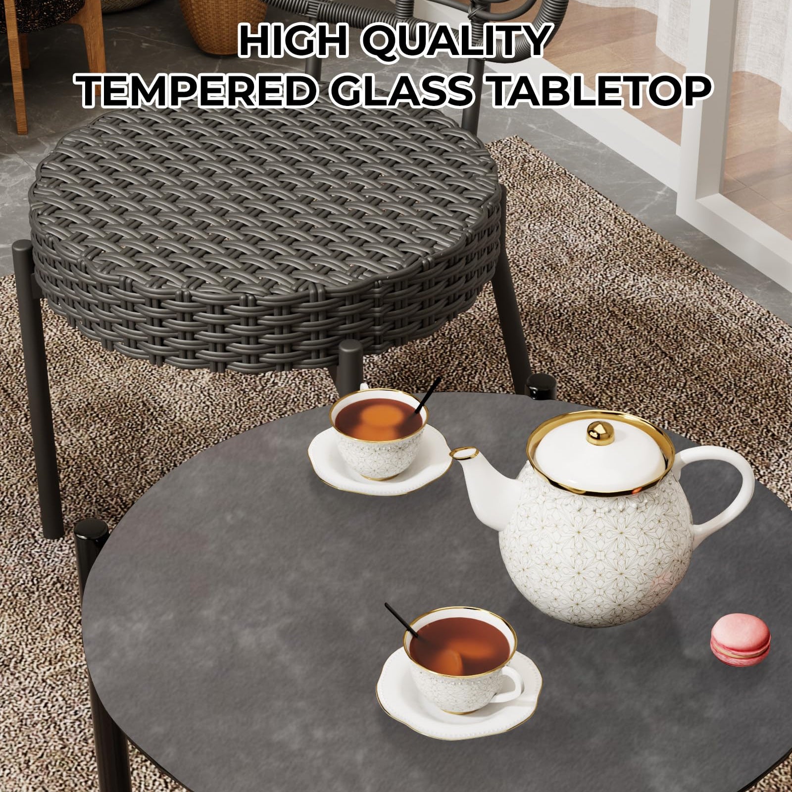 Garvee 3 Piece Patio Bistro Set, Outdoor Wicker Chairs with Table, Rattan Patio Furniture Set for Outdoor, Patio, Deck, Backyard, Black & Grey