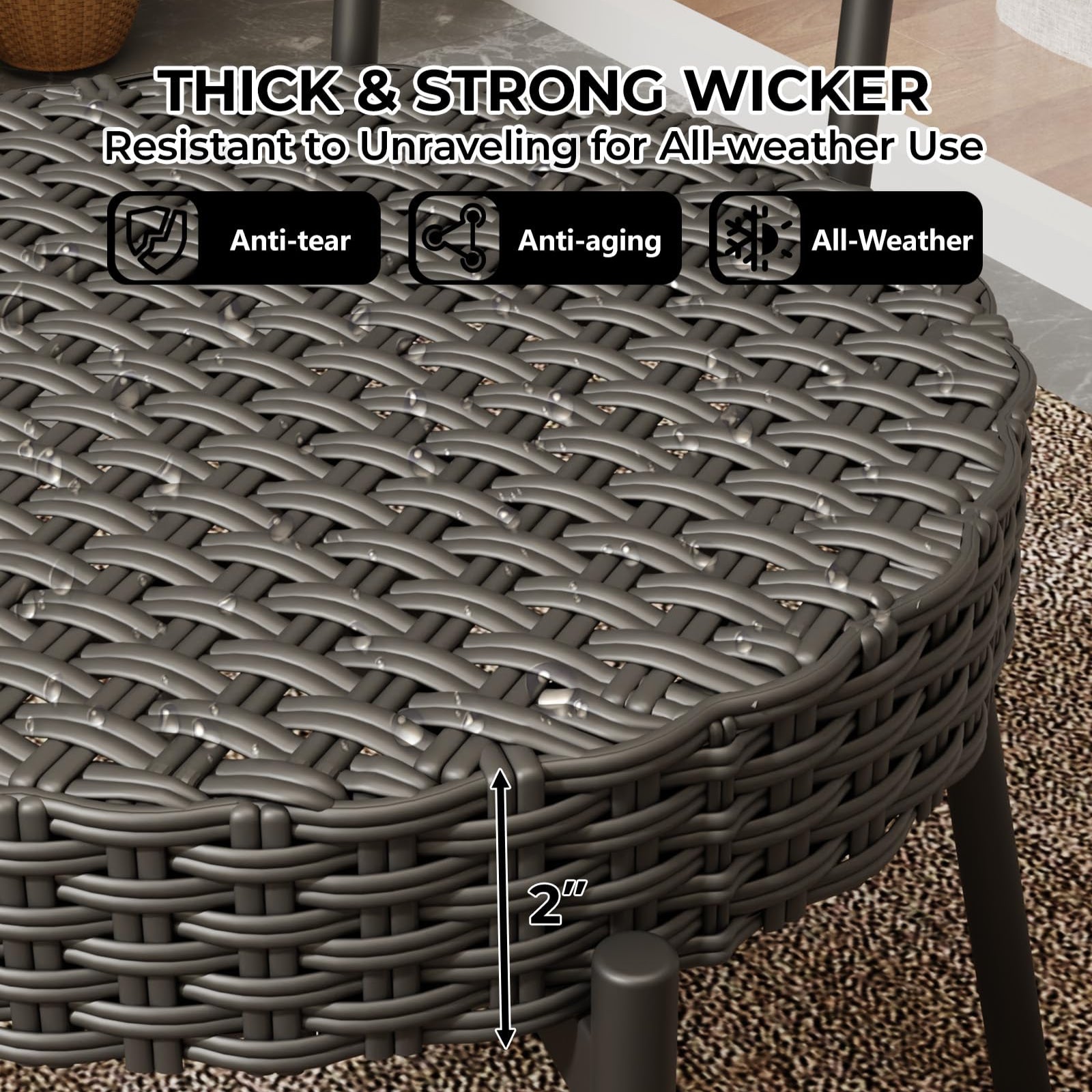 Garvee 3 Piece Patio Bistro Set, Outdoor Wicker Chairs with Table, Rattan Patio Furniture Set for Outdoor, Patio, Deck, Backyard, Black & Grey