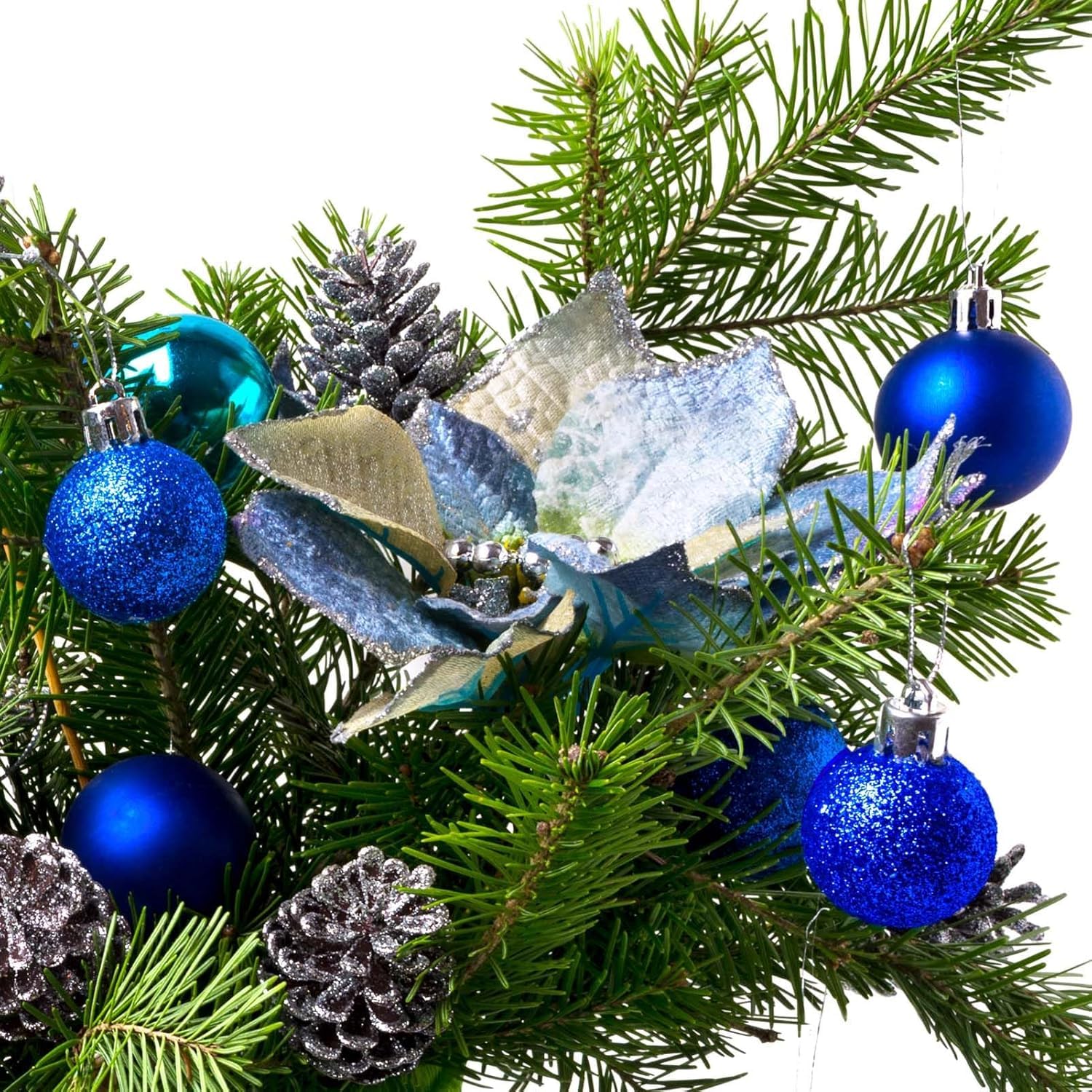 Garvee 34 Pieces Shatterproof Christmas Ornaments Set, Christmas Decorations 1.57 Inch Silver Plastic Ball Decor for Xmas Tree, Christmas Balls Indoor Outdoor Holiday Party Wedding Decoration, Blue