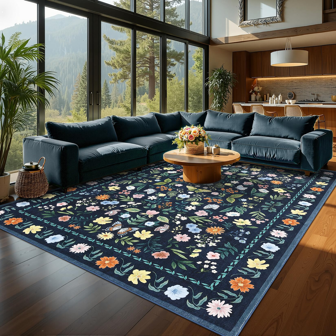 Garvee Washable Floral Rug Non Slip Living Room Rug, Area Rugs Vintage Distressed Soft Carpet for Bedroom, Dinning Room, Home Office