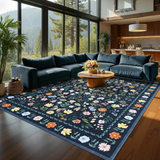 Garvee Washable Floral Rug Non Slip Living Room Rug, Area Rugs Vintage Distressed Soft Carpet for Bedroom, Dinning Room, Home Office - Blue