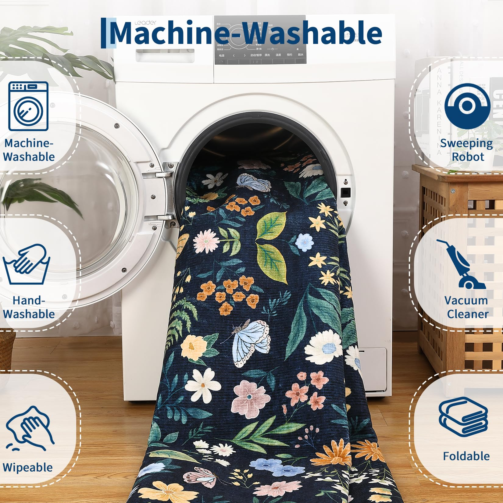 Garvee Washable Floral Rug Non Slip Living Room Rug, Area Rugs Vintage Distressed Soft Carpet for Bedroom, Dinning Room, Home Office