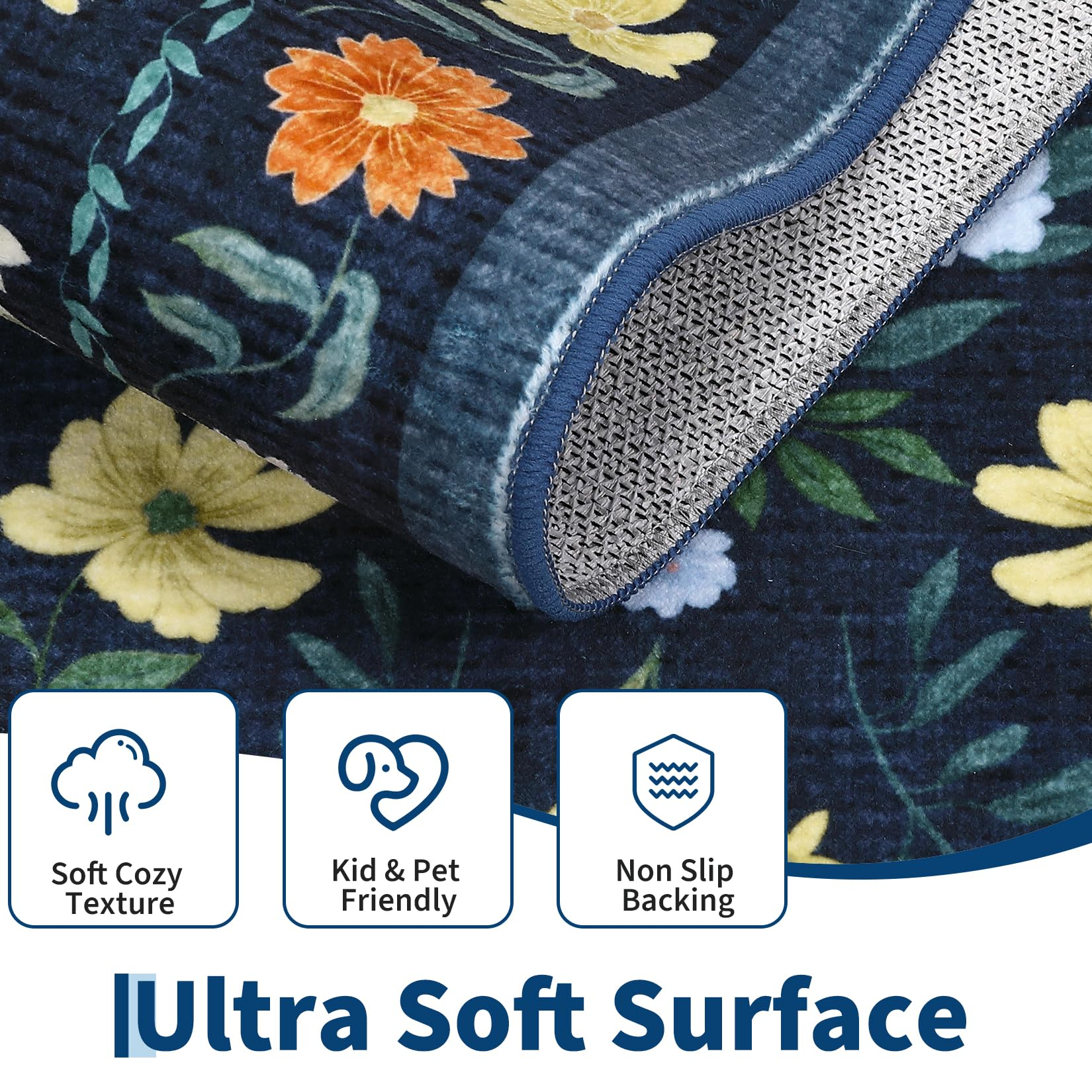 Garvee Washable Floral Rug Non Slip Living Room Rug, Area Rugs Vintage Distressed Soft Carpet for Bedroom, Dinning Room, Home Office