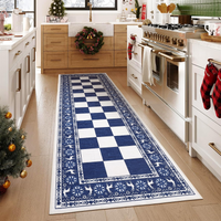 Garvee Blue 2x6 Runner Rug Washable Non Slip Indoor Christmas Decor Checkered Soft Low Pile