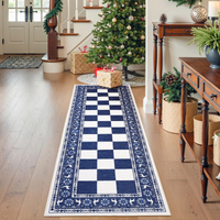 Garvee Blue 2x6 Runner Rug Washable Non Slip Indoor Christmas Decor Checkered Soft Low Pile