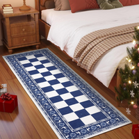 Garvee Blue 2x6 Runner Rug Washable Non Slip Indoor Christmas Decor Checkered Soft Low Pile