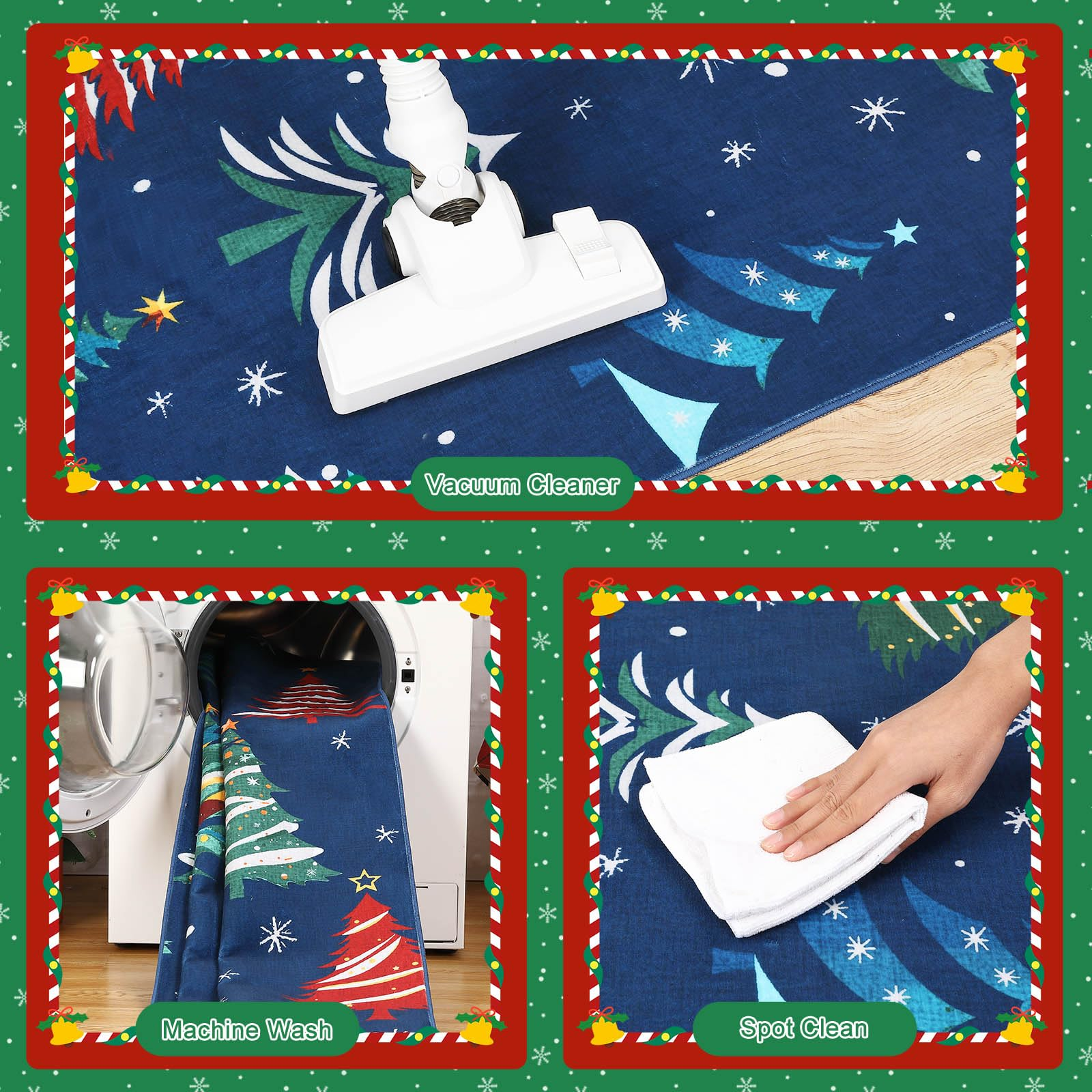 Garvee Christmas Tree Blue 2x6 Area Rug, Washable, Non-Slip, Decorative Floor Carpet for Bedroom, Living Room