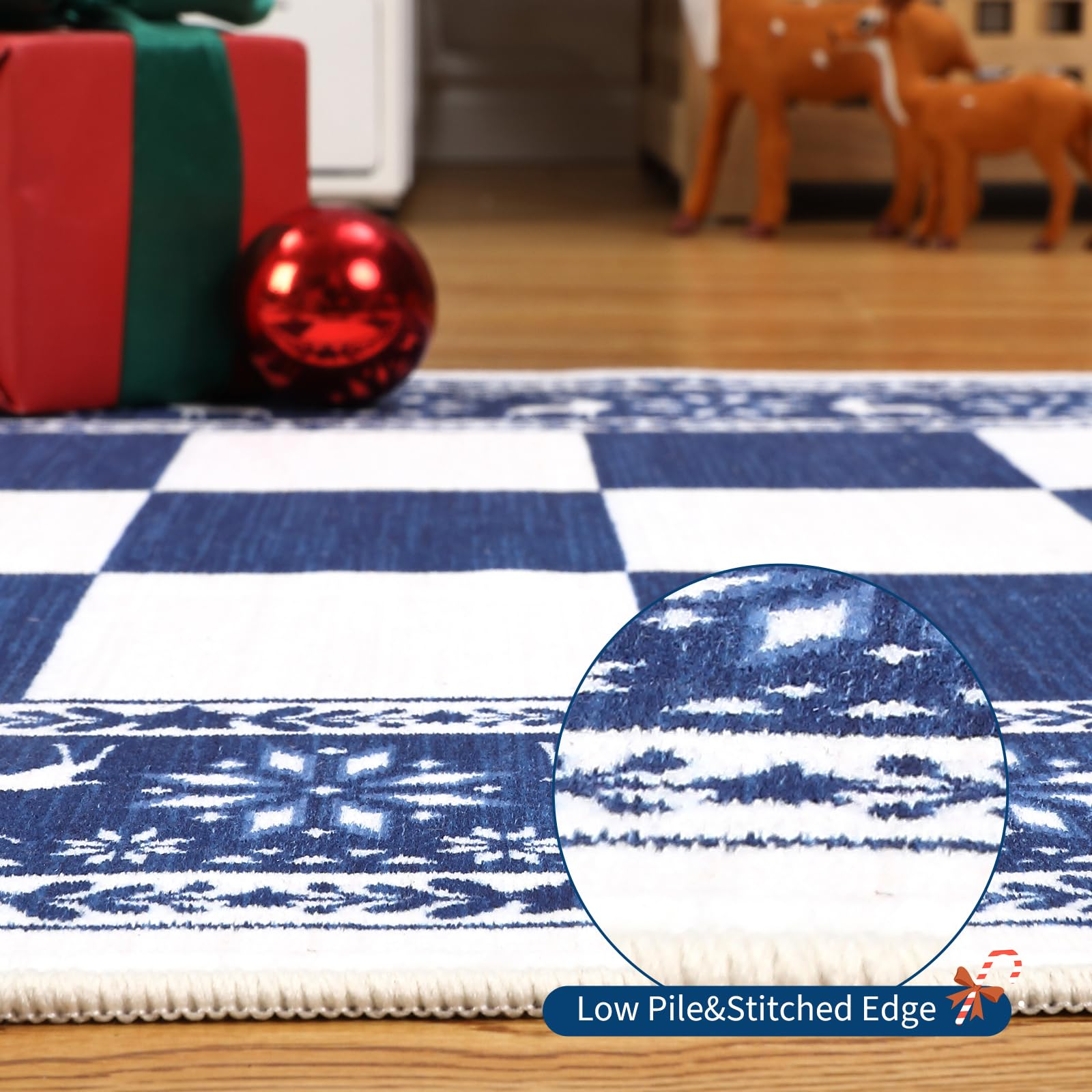 Garvee Blue 4x6 Christmas Rugs Washable Non Slip Checkered Soft Low Pile Indoor Carpet for Living Room Bedroom Dining Room Entryway