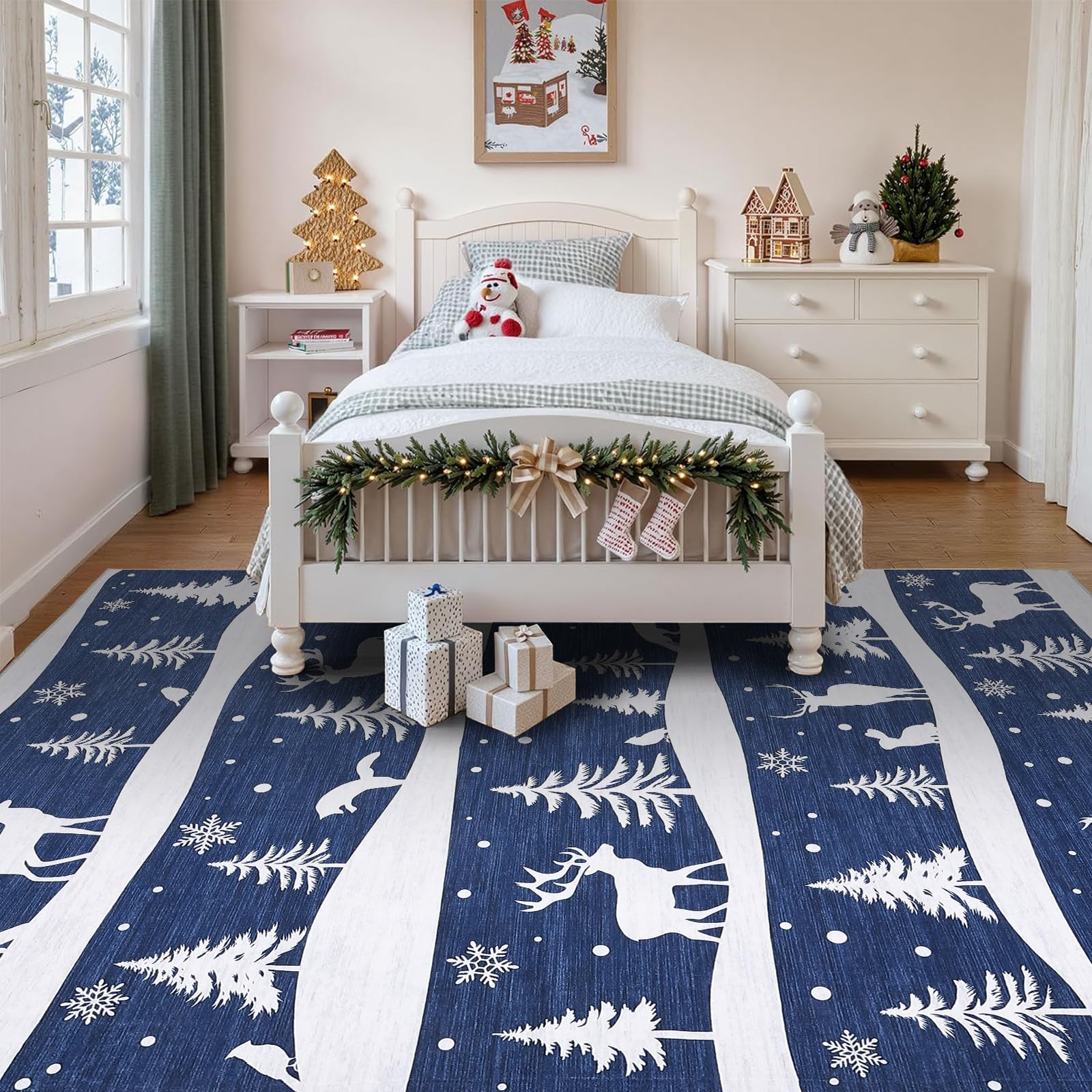 Garvee Blue 6x9 Area Rugs Christmas-Themed Washable Non Slip Carpet for Living Room Bedroom Dining Room