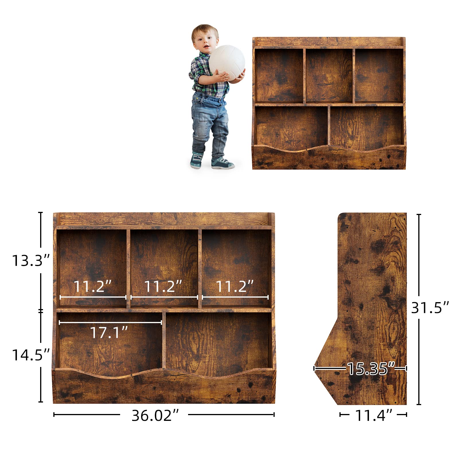 Garvee Kids Bookshelf, Toy Storage Organizer, Toy Storage Cabinet with Five Storage Spaces, Suitable for Children's Room, Playroom, Nursery and School (Retro Brown)