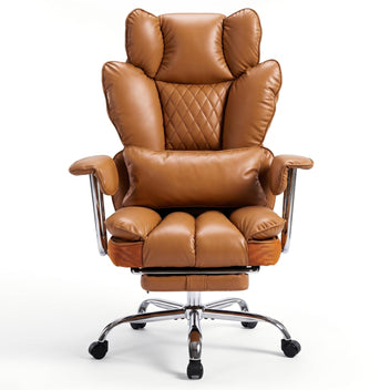 Garvee Big and Tall Ergonomic Office Chair – 350LBS Heavy Duty, High Back Reclining, Footrest, Thick Padded Pocket Spring Seat, Lumbar Support, Adjustable Armrests, PU Leather – Executive Chair – Brown