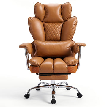 Garvee Big and Tall Ergonomic Office Chair – 350LBS Heavy Duty, High Back Reclining, Footrest, Thick Padded Pocket Spring Seat, Lumbar Support, Adjustable Armrests, PU Leather – Executive Chair – Brown