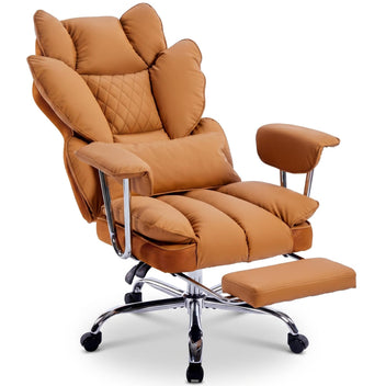 Garvee Big and Tall Ergonomic Office Chair – 350LBS Heavy Duty, High Back Reclining, Footrest, Thick Padded Pocket Spring Seat, Lumbar Support, Adjustable Armrests, PU Leather – Executive Chair – Brown