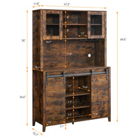 Garvee 70'' Wine Coffee Bar Cabinet with Storage Hutch, Tall Kitchen Pantry Liquor Cabinet with Sliding Barn Doors, Bottle Glasses Rack, Farmhouse Buffet for Home Dining Room, Brown