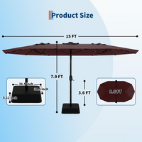Garvee 15' Large Patio Umbrella with Base, Outdoor Double-Sided Rectangle Market Umbrella Outside Umbrellas for Poolside Lawn Backyard, Wine Red