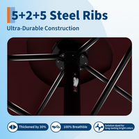 Garvee 15' Solar-Powered Patio Umbrella with 36 LED Lights, Double-Sided Design & Cross Base for Poolside, Deck, Backyard, Wine Red