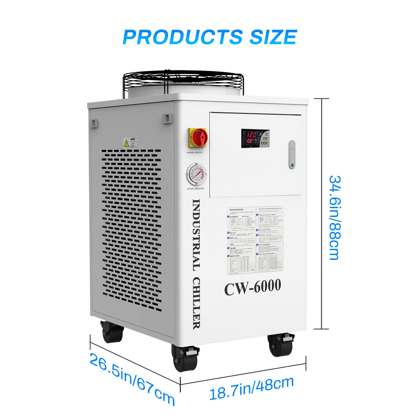 CW-6000 Chiller, 15L, 8.7gpm, 9125 BTU for CO2 Lasers
