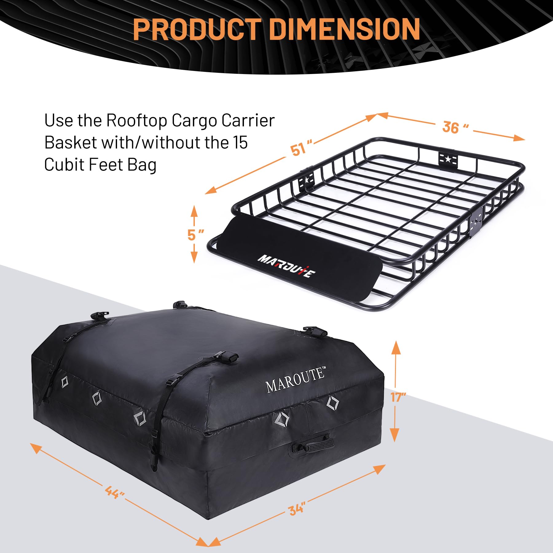 Garvee 51"x36" Universal Rooftop Cargo Carrier Basket – 200lbs Capacity Luggage Rack with Cargo Bag for SUV, Truck & Car