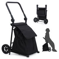 2-in-1 foldable grocery cart with cushioned seat and removable waterproof bag.