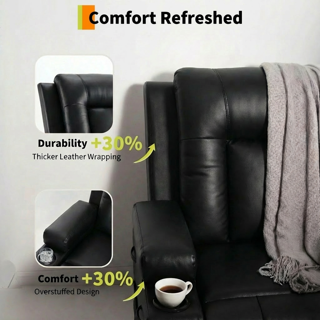 Garvee Oversized Power Lift Recliner Chair, Heat and Massage, PU Leather Electric Lift Recliner for Elderly, Seniors & Mobility, Wide Electric Massage Chair with Remote Control, Black