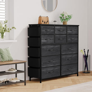 Garvee 12 Drawer Dresser for for Bedroom, Fabric Dressers & Chest of Drawers Tall Dressers for Bedroom Closet, Clothes, Wooden Top, Sturdy Metal Frame - Charcoal Black