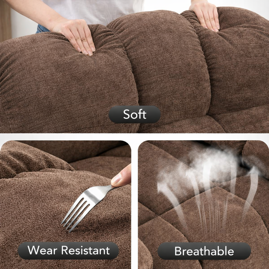 Garvee Rocking Recliner Chair, 360° Swivel Rocker Chair for Living Room, Upholstered Fabric Nursery Chair with Side Pockets for Small Spaces, q235 Steel Frame Lazy Boy Recliner Single Sofa, Brown