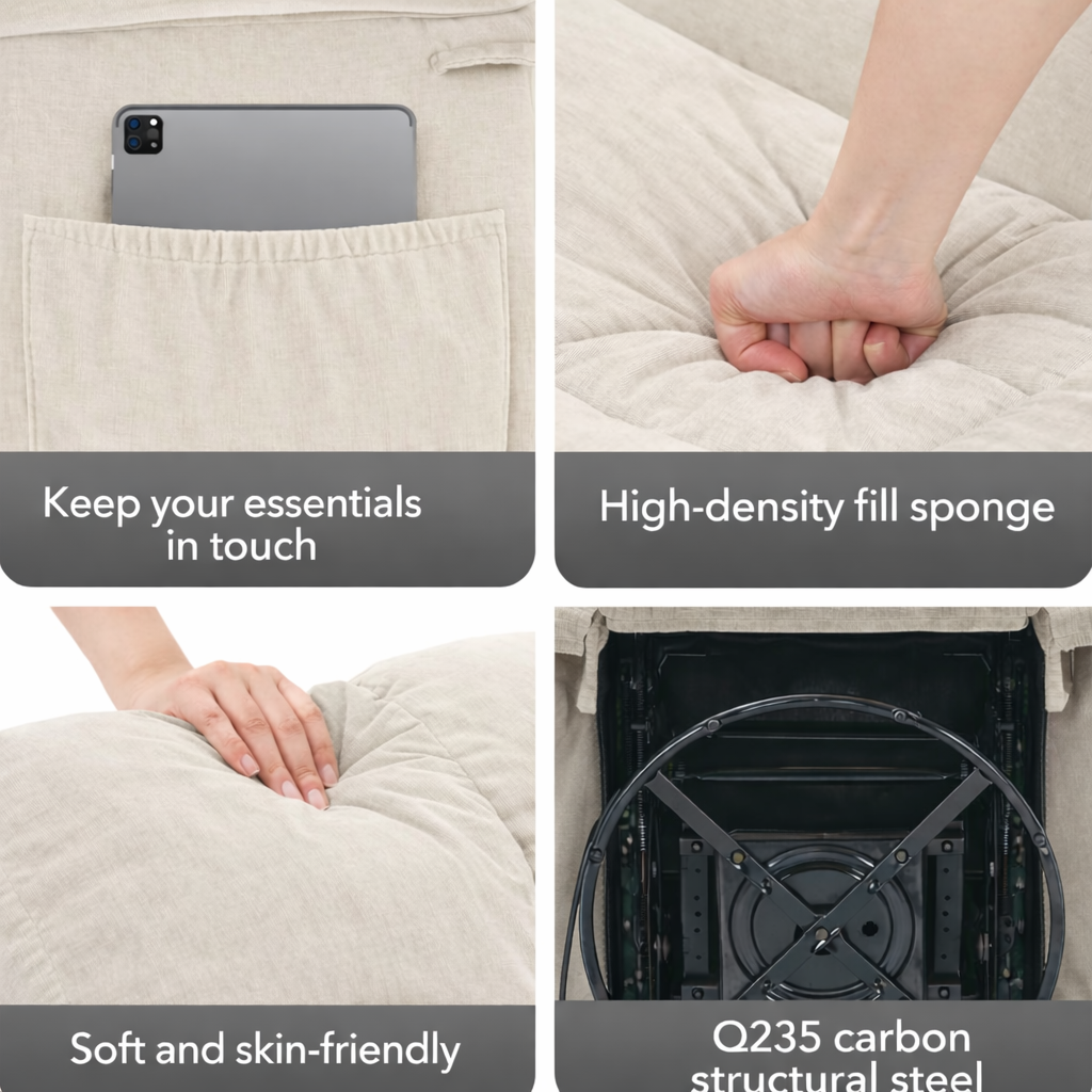 Garvee Rocking Recliner Chair, 360° Swivel Rocker Chair for Living Room, Upholstered Fabric Nursery Chair with Side Pockets for Small Spaces, q235 Steel Frame Lazy Boy Recliner Single Sofa, Beige