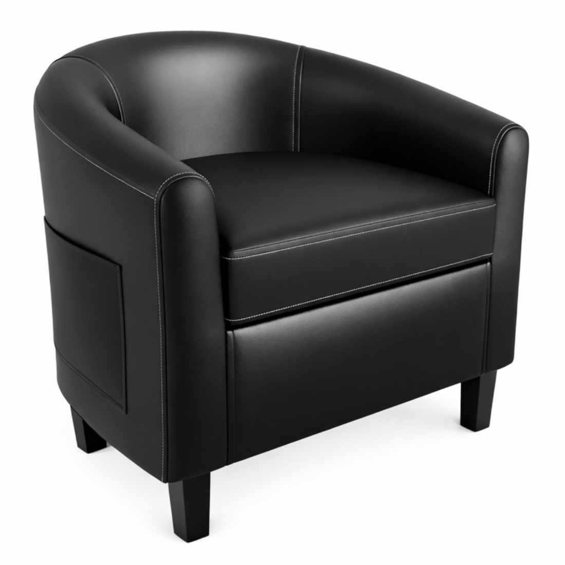 Garvee Accent Barrel Chairs Living Room Chairs, Faux Leather Upholstered Club Armchairs with Soft Padded Seat for Bedroom Reading Waiting Room, Black