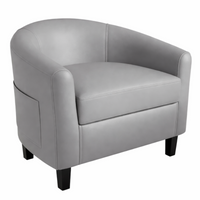 Garvee Accent Barrel Chairs Living Room Chairs, Faux Leather Upholstered Club Armchairs with Soft Padded Seat for Bedroom Reading Waiting Room, Gray