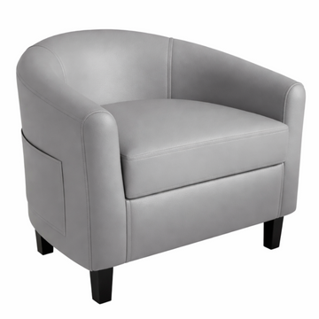 Garvee Accent Barrel Chairs Living Room Chairs, Faux Leather Upholstered Club Armchairs with Soft Padded Seat for Bedroom Reading Waiting Room, Gray
