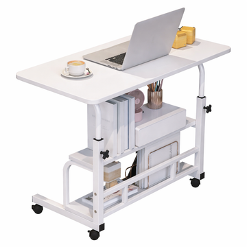 Garvee Adjustable Height Mobile Standing Desk, Portable Bedside Desk with Storage Shelves, Compact Laptop Desk for Home Office, Study, Small Spaces, Bedroom, White, 31.5"x15.7"