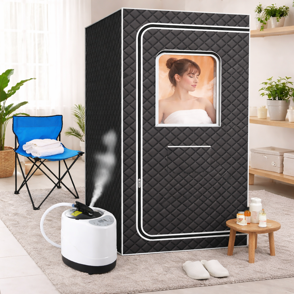 Garvee Portable Sauna Box for Home, Personal SPA Steam Sauna with 10 Min Fast Heating，Warm Sauna Tent with 3L/1200W Steamer, 9 Levels, Steam Sauna Tent with 600D, Easy Setup Foldable Sauna for Home Spa