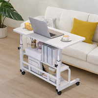 Garvee Adjustable Height Mobile Standing Desk, Portable Bedside Desk with Storage Shelves, Compact Laptop Desk for Home Office, Study, Small Spaces, Bedroom, White, 31.5"x15.7"