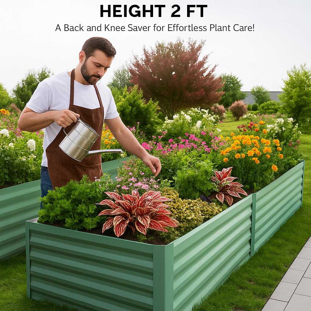 Garvee 6x3x2ft Galvanized Raised Garden Bed,Deep Root Planter Box for Vegetables,Flowers,Herbs-Large Metal Raised Garden Bed Kit Outdoor,Green