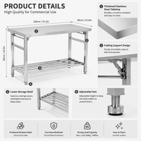 Garvee 48"L x 24"W x 32"H Stainless Steel Table Commercial Heavy Duty Folding Work Table with Undershelf Ideal for Kitchen Laundry and Outdoor Cooking Areas