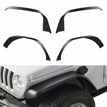 Garvee Front & Rear Flat Fender Flares for 2018-2024 Jeep Wrangler JL & JLU Unlimited (2/4 Doors) Off-Road Fenders, Heavy Duty Solid Steel Metal Black Powder Coated 4PCS